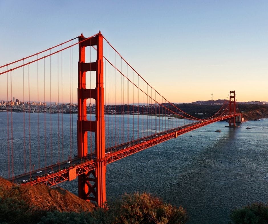 Golden Gate Bridge and San Francisco bay at sunset