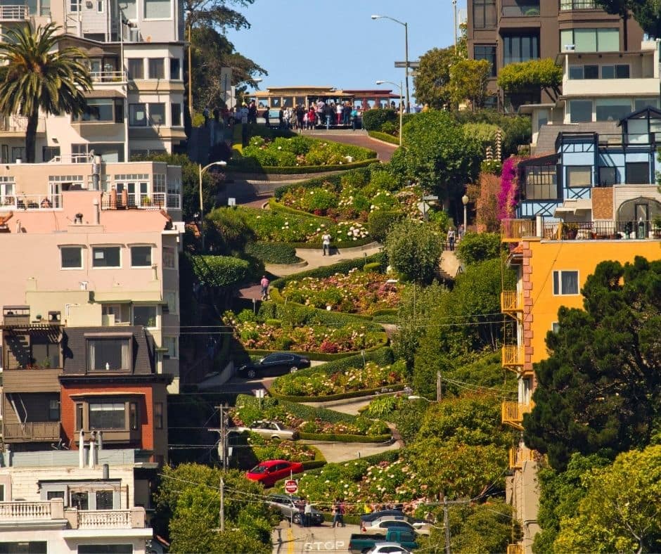 Lombard Street, the famous one way and said to be the most crooked street in the world
