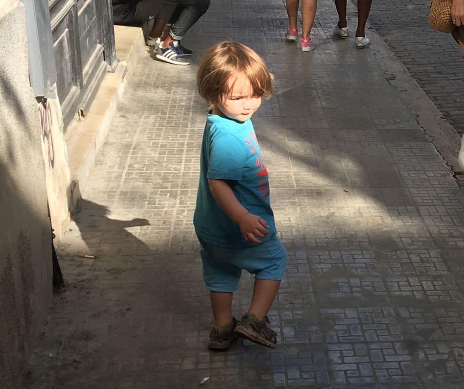 Sawyer enjoyed walk the streets in his favourite sandals