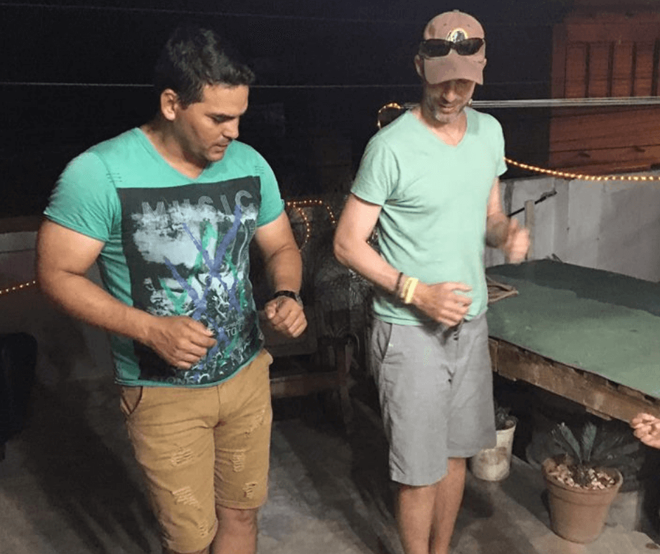 Dad learning to Salsa, one of the best things to do in Trinidad