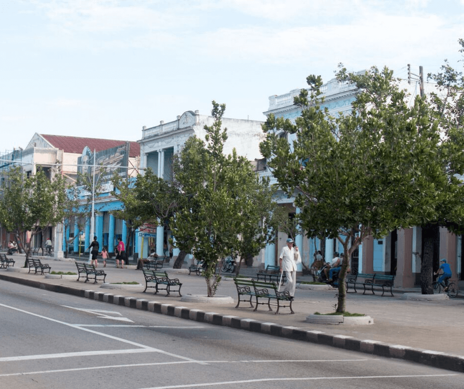 View along Paseo El Prado, lined with trees and seats, a must see and one od the 10 things to do in Cienfuegos