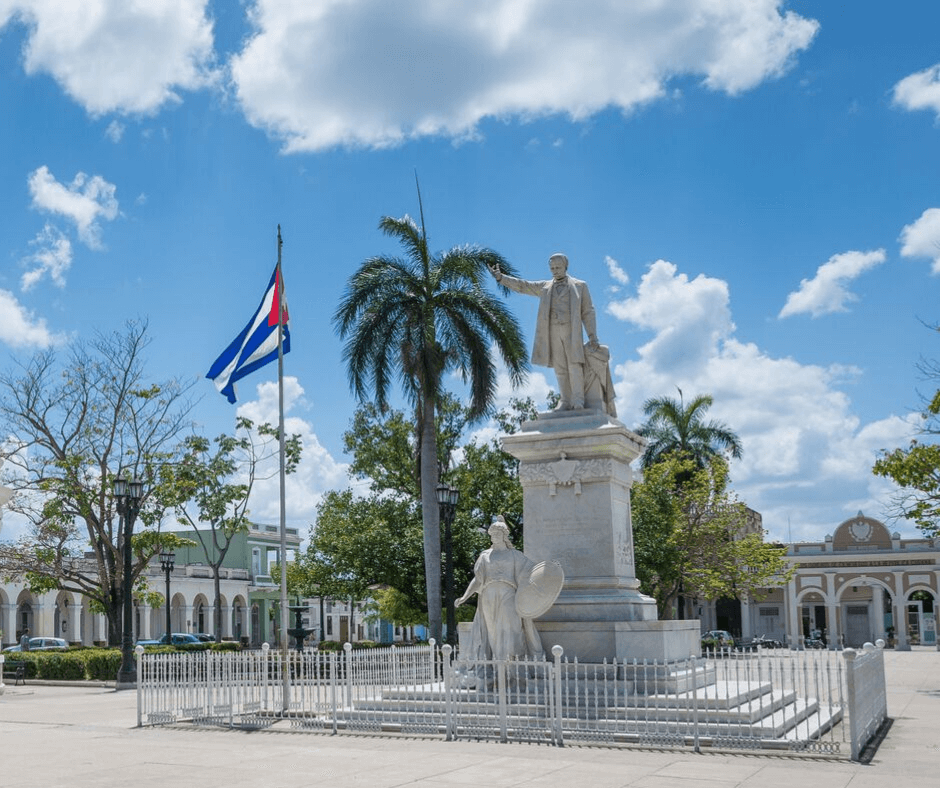 Beautiful Jose Marti Parque with his Monument and Cuban flag flying in the background