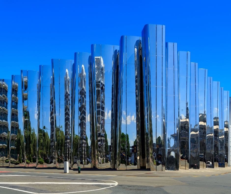 Looking at the outside of the Len Lye Centre and Govett-Brewster Art Gallery