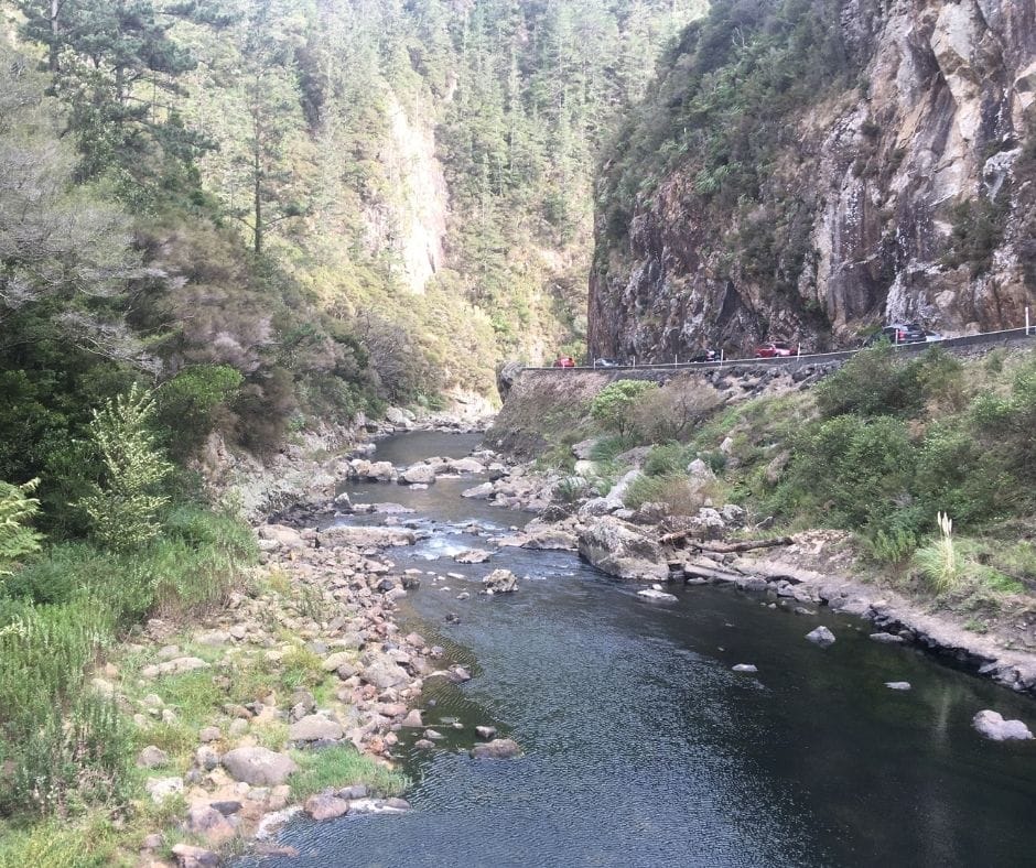 The Ohinemuri river flowing through the Karangahake Gorge