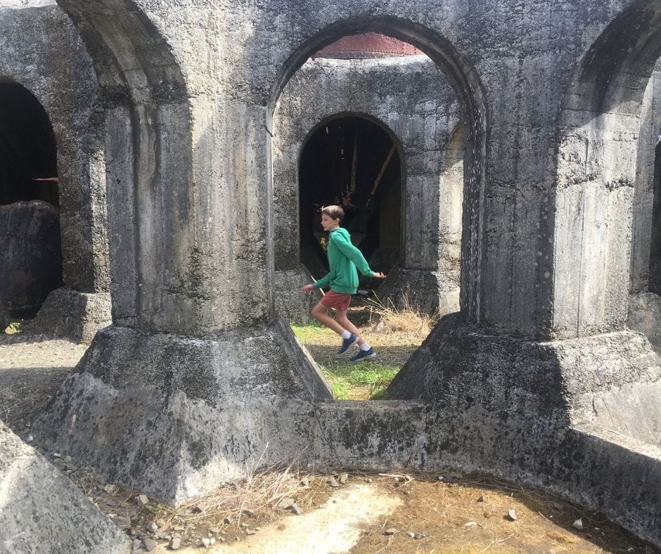 Lukas running through the arch ruins of the Victoria Battery