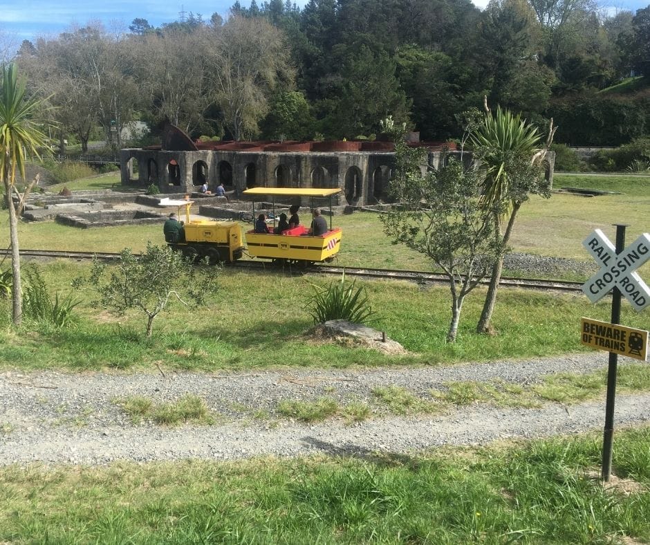 The old electric tram taking visitors around the ruins of the Victoria Battery