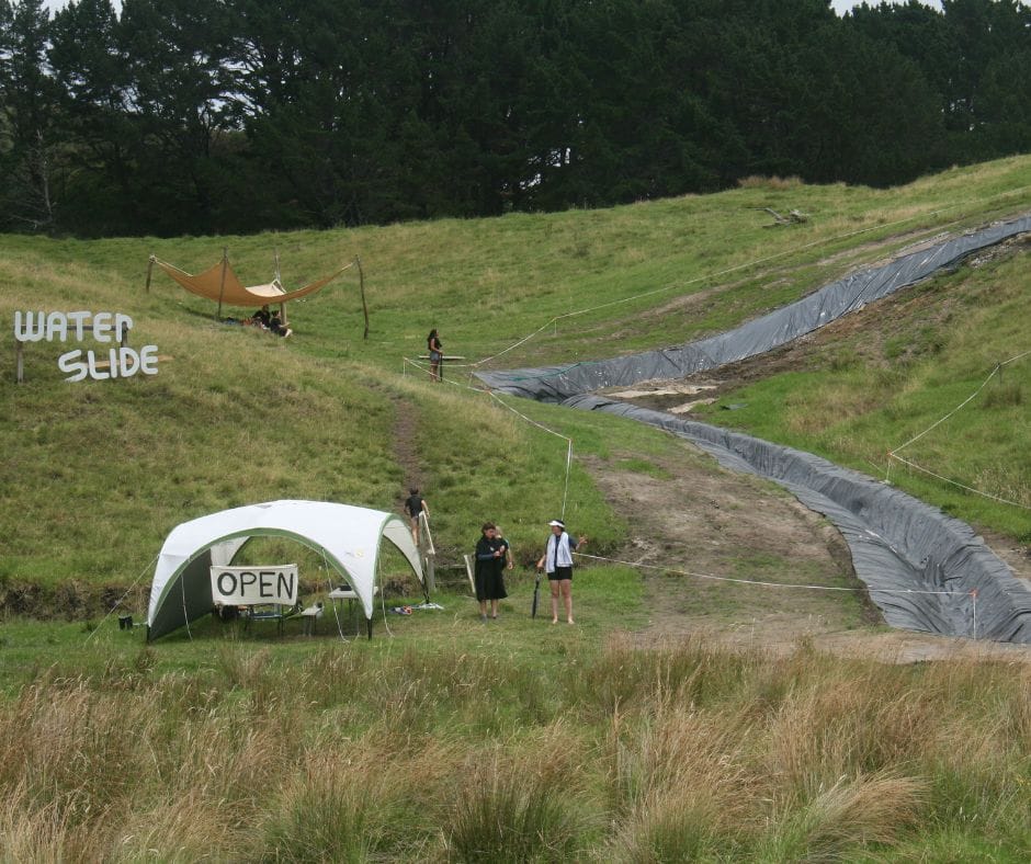 Ohope Beach Waterslide, old school and lots of fun, carved into the side of a hill